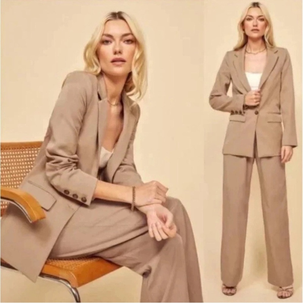 Reformation Major Twill Single Button Blazer in Khaki Tan Size Large